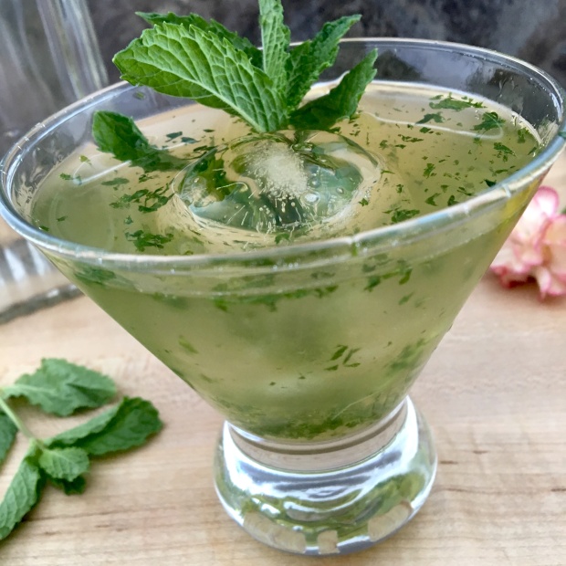 mint julep with sphere ice lifestyle